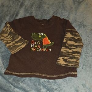 Brown and Green Long Sleeve Tee with Camouflage Sleeves